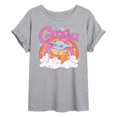 Женская футболка Star Wars Grogu Kawaii оверсайз, серая