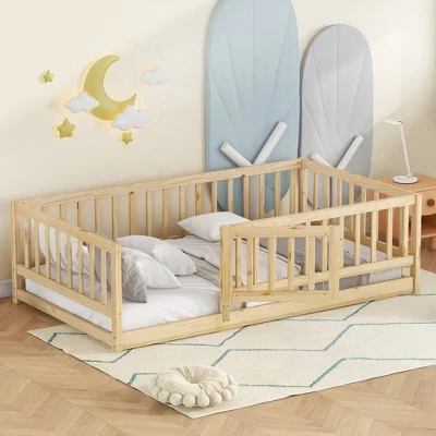 Детская низкая кровать ModernLuxe Montessori с дверцей, дуб