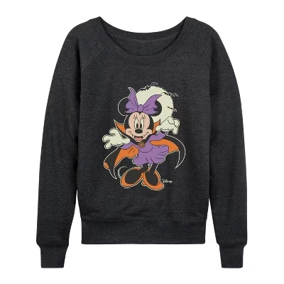 Женская легкая французская махровая рубашка Vampire Minnie с широким вырезом и длинным рукавом с графическим рисунком heather charcoal