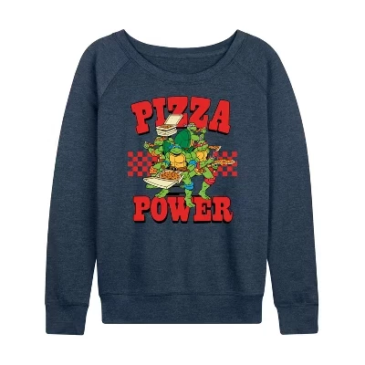Женская легкая махровая рубашка Pizza Power с широким вырезом и длинным рукавом с графическим рисунком heather indigo