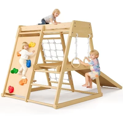 Игровая площадка 8 в 1 Jungle Gym, Детские игрушки для скалолазания, Деревянный игровой набор для скалолазания с горкой для детей от 1 до 8 лет, качели, перекладины, Стойка, Веревочная лестница из дерева