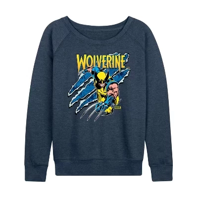 Women's -  - Wolverine Slash Lightweight French Terry Wide Neck Long Sleeve Graphic Shirt heather indigo