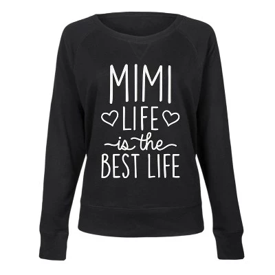 Женская рубашка Mimi Life Is The Best Life из легкого французского махрового материала с широким вырезом и длинным рукавом, черная с графическим рисунком.