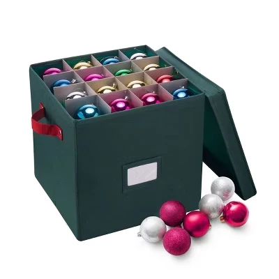 Коробка для хранения украшений Flip Top Organizer Cube с отделениями и перегородками - для рождественских лампочек и украшений зеленого цвета