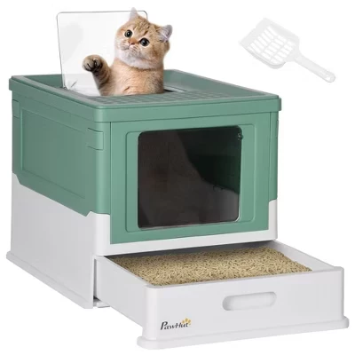 Туалет для кошек PawHut закрытый с крышей и совком, зеленый