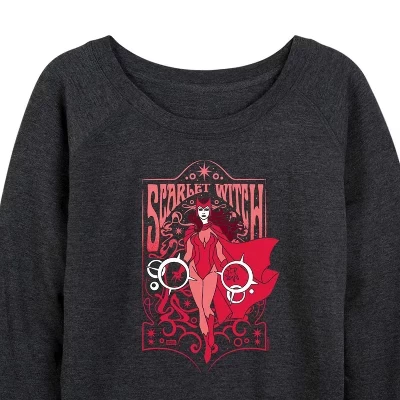 Women's -  - Nouveau Scarlet Witch Lightweight French Terry Wide Neck Long Sleeve Graphic Shirt heather charcoal