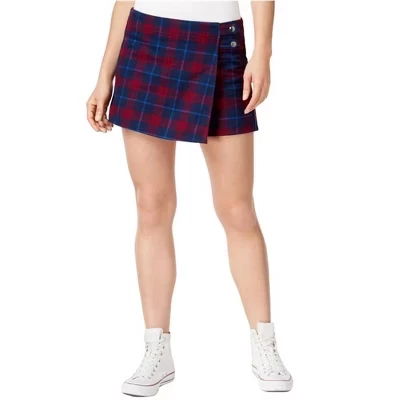 Короткая юбка BeBop Womens Juniors из искусственной кожи в клетку Skort красного цвета-темно-синий