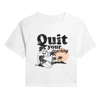 Женская укороченная футболка с рисунком Quit Your Beaching, белая