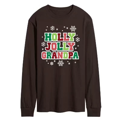 Мужская футболка с рисунком Holly Jolly Grandpa с длинным рукавом коричневого цвета