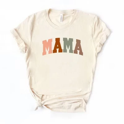 Женская кремовая футболка с ярким рисунком Mama Block и коротким рукавом
