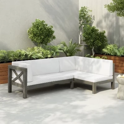 Lyra Outdoor Acacia Wood 4-местный 88,5-дюймовый секционный диван с разноцветными подушками