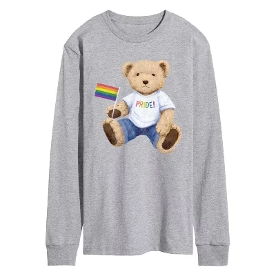 Мужская футболка с длинным рукавом и рисунком плюшевого мишки Pride Teddy Bear athletic heather