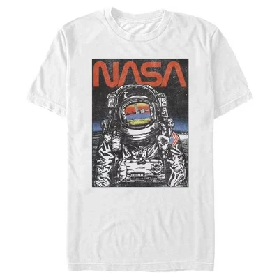 Мужская винтажная ретро-футболка Astronaut Moon Reflection белого цвета