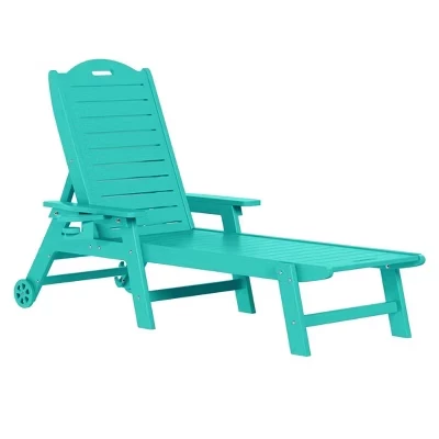 Шезлонг Aruba Outdoor HDPE Patio с колесиками и подстаканником бирюзового цвета