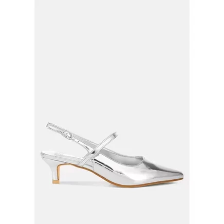 Цветет котенок каблук slingback сандалии серебро