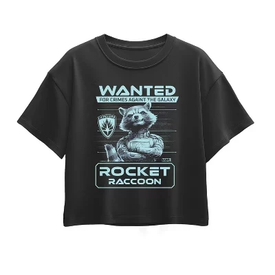 Girls' - Guardians Of The Galaxy - Rocket Wanted Poster Short Sleeve Boxy Graphic T-Shirt black