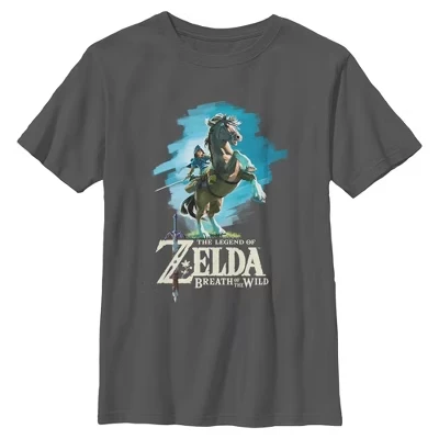 Футболка для мальчиков Legend of Zelda Breath of the Wild Link Epona цвета древесного угля