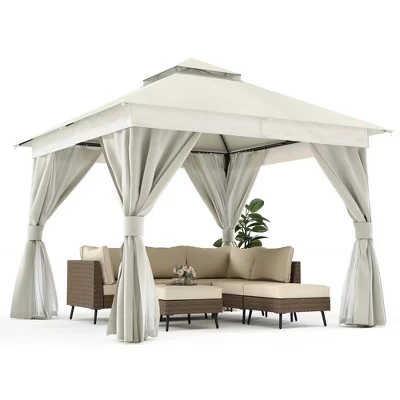 LAUSAINT HOME 10'x10' Полупостоянная беседка для внутреннего дворика с расширительными болтами, прочная палатка для вечеринок с двойными крышами белого цвета