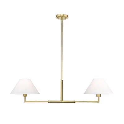 Линейная люстра Leila 2-Light - Современный стальной дизайн с белыми льняными оттенками золота