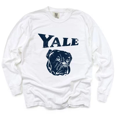 Yale Bulldog Distressed - Женская одежда, окрашенная в белый цвет футболка с длинным рукавом и рисунком