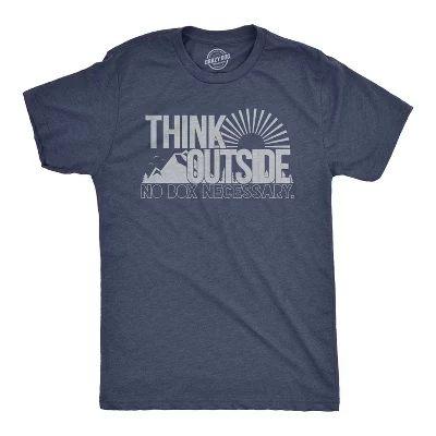Мужская футболка Think Outside Funny No Box, необходимая для пешего туризма и кемпинга, винтажная графическая футболка - Crazy Dog Мужская футболка для отдыхающих