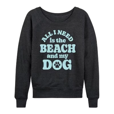 Женская рубашка All I Need is the Beach & my Dog - легкая французская махровая рубашка с широким вырезом и длинными рукавами, выполненная в графическом стиле heather charcoal