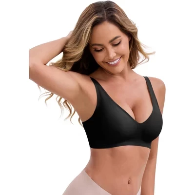 Women's Deep V-Neck Wireless Adjustable Spaghetti Straps Push-Up Seamless Soft Everyday Bralettes black