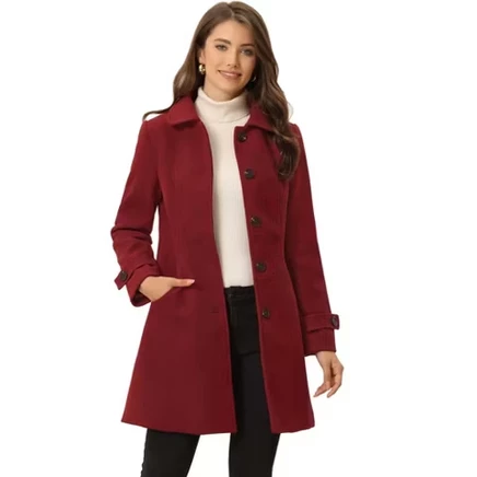 Женская зимняя верхняя одежда, однобортное пальто трапециевидной формы до середины бедра с воротником 