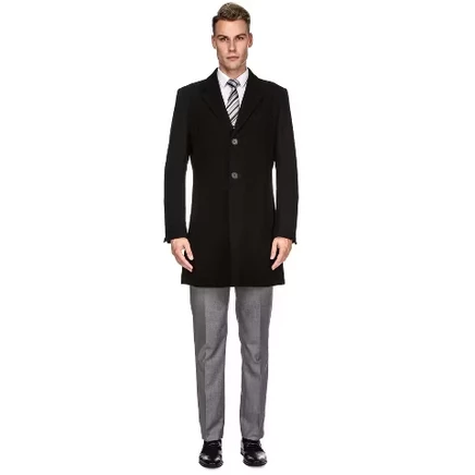 Men's Tailored Wool Blend Notch Collar Wool Blend Walker Car Coat Jacket black