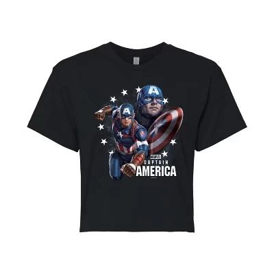 Women's -  - Captain America Collage Cropped Graphic T-Shirt black