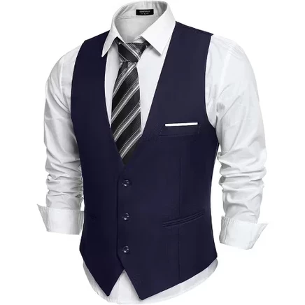 Мужской жилет COOFANDY Slim Fit для костюма, тёмно-синий