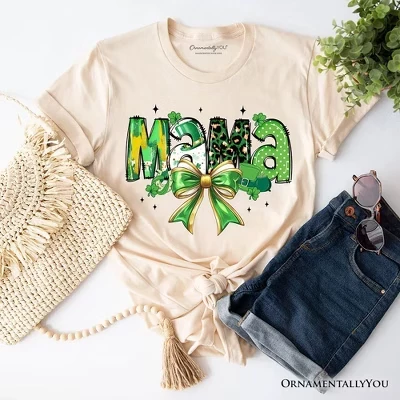 Футболка Coquette Mama с бантом на День Святого Патрика, зеленая футболка Lucky Shamrock Clover | натуральный
