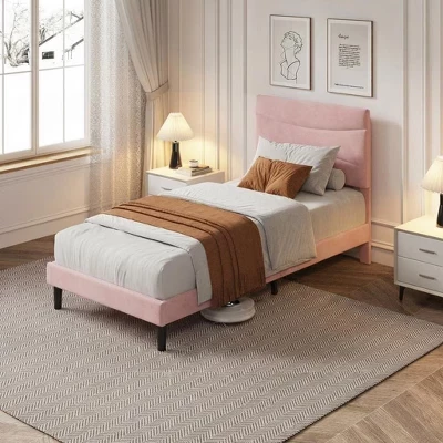 Кровать Twin XL CuisinSmart с мягким изголовьем, розовая
