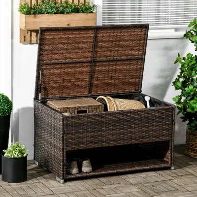 Ящик для хранения Okak 151 л из PE-ратана, коричневый