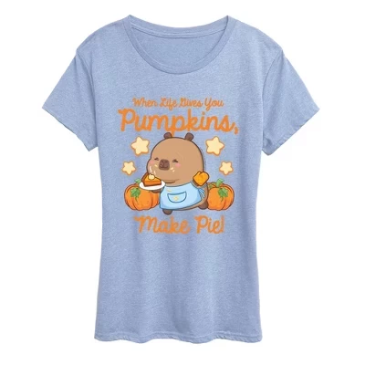 Женская футболка CapyFun «Life Gives Pumpkins, Make Pie», синяя