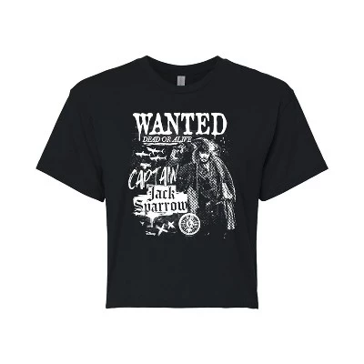Женская укороченная футболка с рисунком Jack Sparrow Wanted, черная