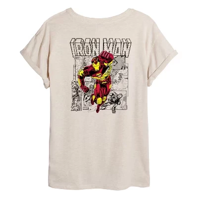 Women's -  - Iron Man Comic Book Panels Oversized Graphic T-Shirt birch