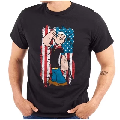 Патриотическая футболка Popeye Salute America с графическим принтом для мужчин или женщин, лицензионная черная