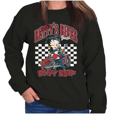 Крутая женская толстовка с круглым вырезом из мультфильма Betty Boop Biker Bash лицензионного черного цвета