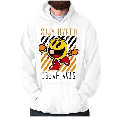 PACMAN Video Arcade Game Stay Hyped Толстовка с капюшоном Женская мужская лицензионная белая