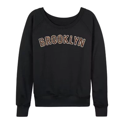 Женская рубашка Brooklyn с леопардовым принтом, легкая французская махровая рубашка Brooklyn с широким вырезом и длинным рукавом, черная