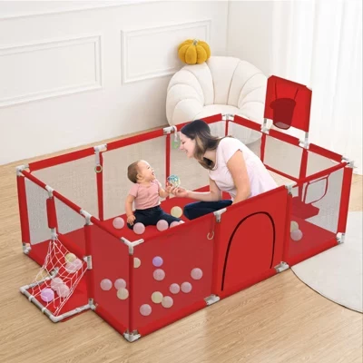Манеж GOTGELIF 182×122 см 4 панели с кольцом, красный