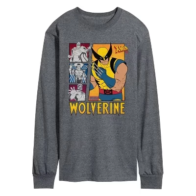 Men's -  - Wolverine Vs Villians Long Sleeve Graphic T-Shirt heather charcoal