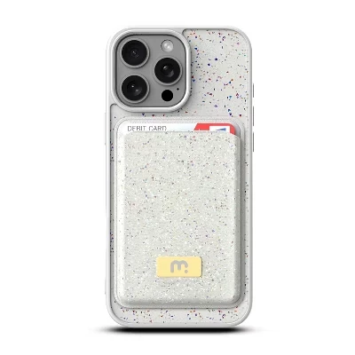Комплект MagSafe серии MyBat Pro Bijou с бриллиантовым чехлом + кошелек MagStash для Apple iPhone 16 Pro Max white