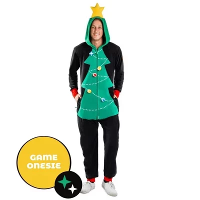 Игровой комбинезон Christmas Tree Toss - Веселая и интерактивная пижама в виде рождественской елки для мужчин и женщин.