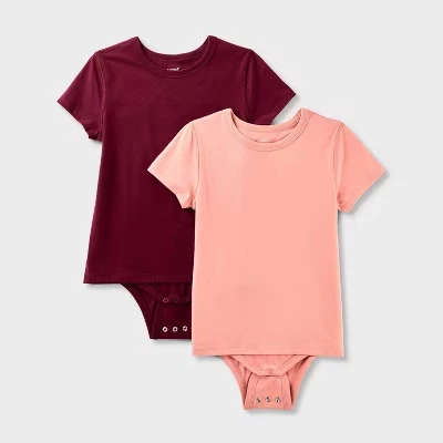 Боди Kids' 2pk Adaptive с коротким рукавом и доступом на животе - Cat & Jack™ Бордовый/Кораллово-розовый