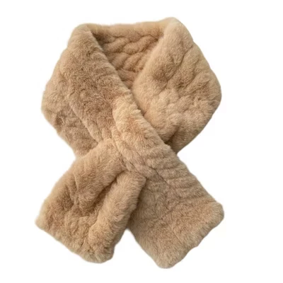 Soft Plush Faux Fur Scarf with Cozy Slip Through Design 31.5×5 Inches khaki