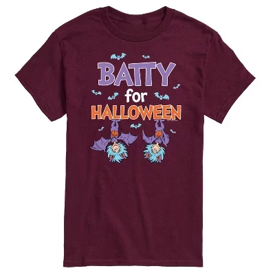 Мужская футболка Batty For Halloween Thing 1 и Thing 2 с коротким рукавом и графическим рисунком темно-бордового цвета