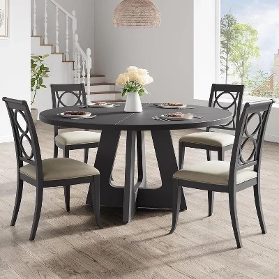 Круглый обеденный стол из МДФ 47 дюймов на 4-6 персон, столешница и ножки из дерева в стиле фермерского дома, Большой домашний стол для кухни и гостиной (без стульев) черный