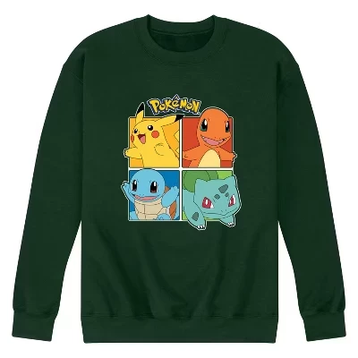 Мужская флисовая толстовка с рисунком в виде покемонов, Пикачу и звездочек, зеленая